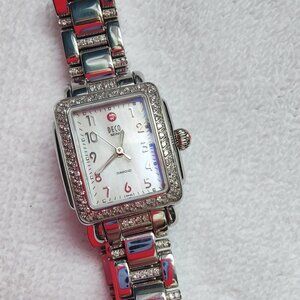 MICHELE WATCH Deco Diamond Bezel -84 DIAMONDS. MOP face. Fits Larger Wrists! EUC